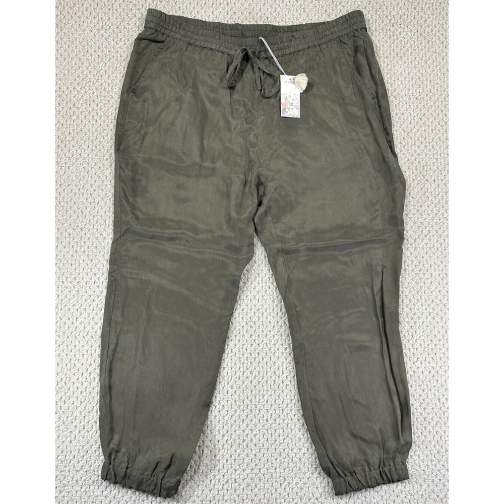 Johnny Was Olga Jogger Womens XL Vintage Khaki Sheen Cupra Rayon Boho Chic NEW